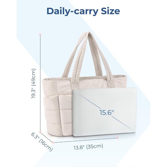 Women Beige Lightweight Puffy Tote Bag for Travel Beach Gym With Multi-pocket - Picture 7 of 7